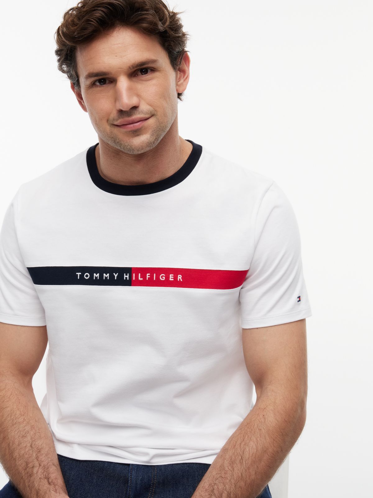 Colorblock Flag Stripe Logo T-Shirt — Optic White