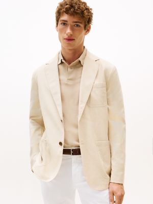 Blazer coupe régulière en coton et lin, beige classique