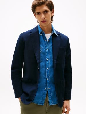 Regular Fit Cotton-Linen Blazer, Navy