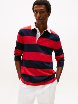 Regular Fit Block Rugby Polo, Primary Red/Navy Stripe