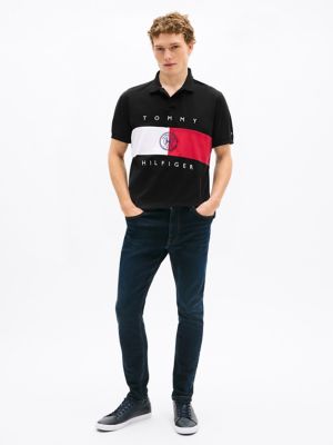 Regular Fit Flag Stripe Polo, Black