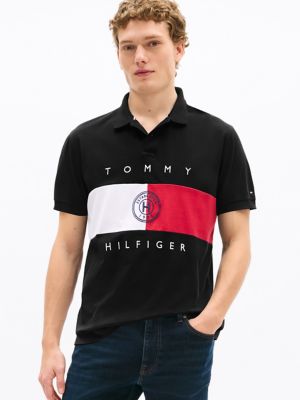 Regular Fit Flag Stripe Polo, Black