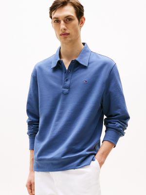 Long-Sleeve Polo Sweatshirt, Faded Indigo