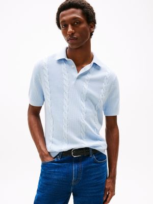Cable Knit Polo Sweater, Breezy Blue