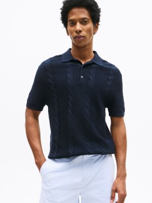 Cable Knit Polo Sweater, Navy