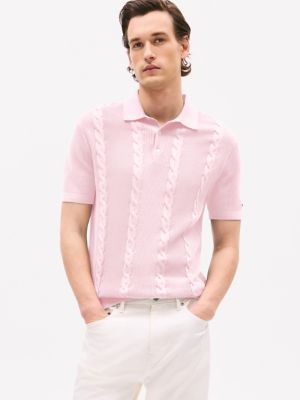 Cable Knit Polo Sweater, Whimsy Pink