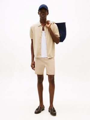 Cotton-Linen Blend Pull-On Short, Beige