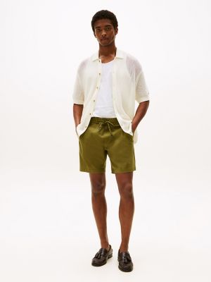 Cotton-Linen Blend Pull-On Short, Uniform Olive