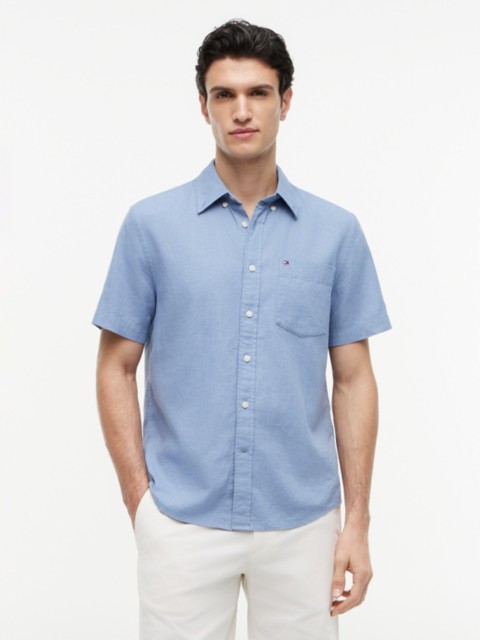 Мужские рубашки Tommy Hilfiger Regular Fit Short-Sleeve Linen-Blend Shirt