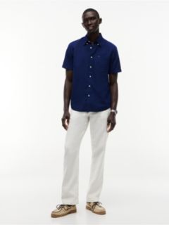 Regular Fit Short-Sleeve Linen-Blend Shirt — Navy 2