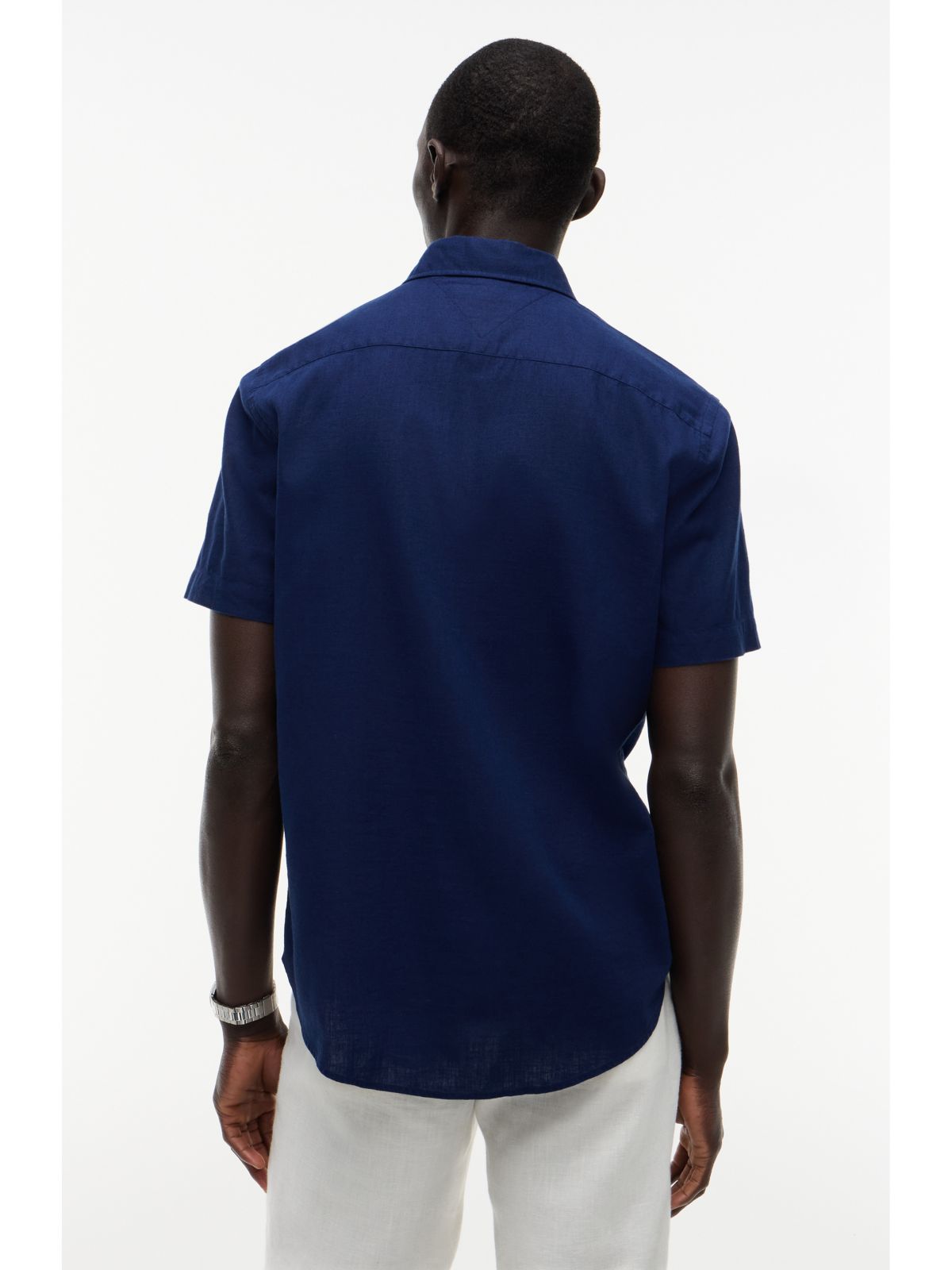 Regular Fit Short-Sleeve Linen-Blend Shirt — Navy