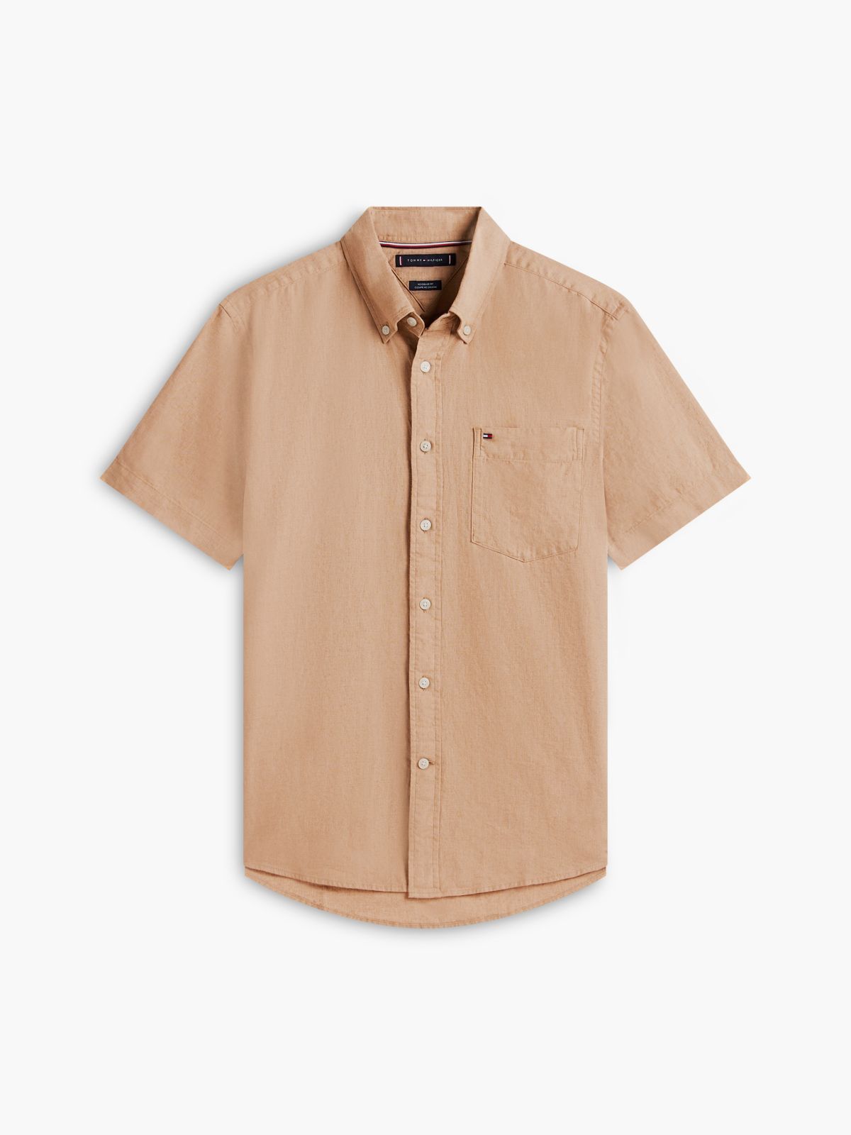 Regular Fit Short-Sleeve Linen-Blend Shirt — Iconic Camel