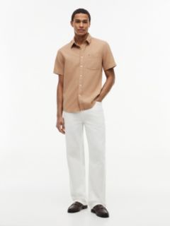 Regular Fit Short-Sleeve Linen-Blend Shirt — Iconic Camel 2