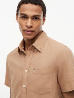Regular Fit Short-Sleeve Linen-Blend Shirt — Iconic Camel 3