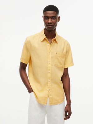 Regular Fit Dyed Cotton-Linen Shirt, Lemon Frost