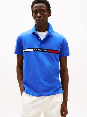 Regular Fit Embroidered Stripe Polo, Dazzling Blue