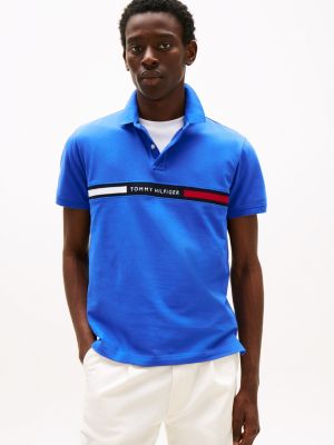 Regular Fit Embroidered Stripe Polo, Dazzling Blue