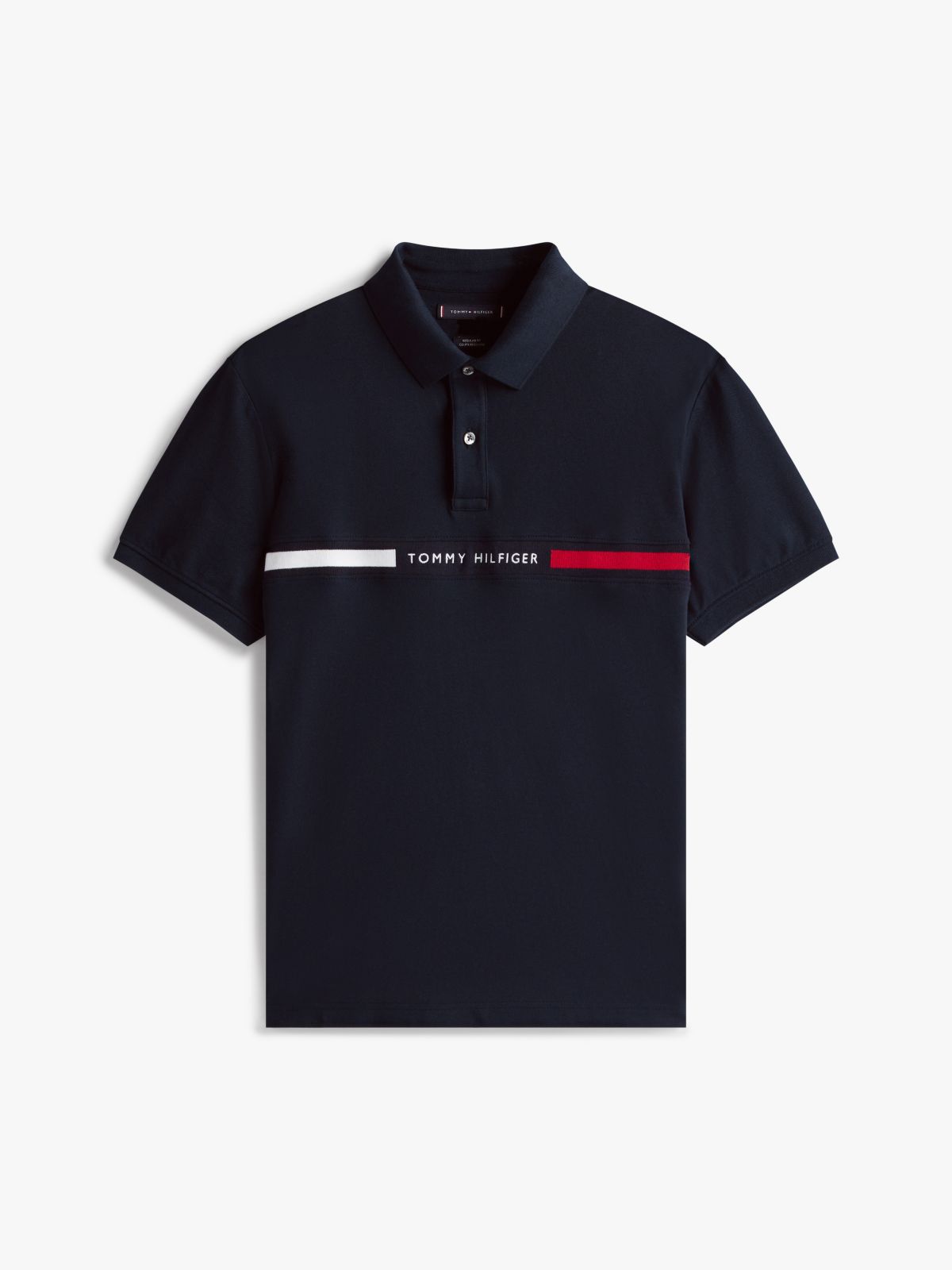 Regular Fit Embroidered Stripe Polo — Navy