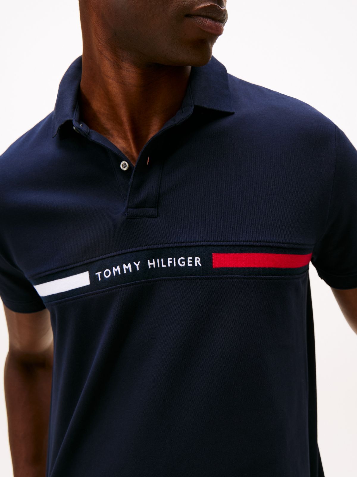 Regular Fit Embroidered Stripe Polo — Navy