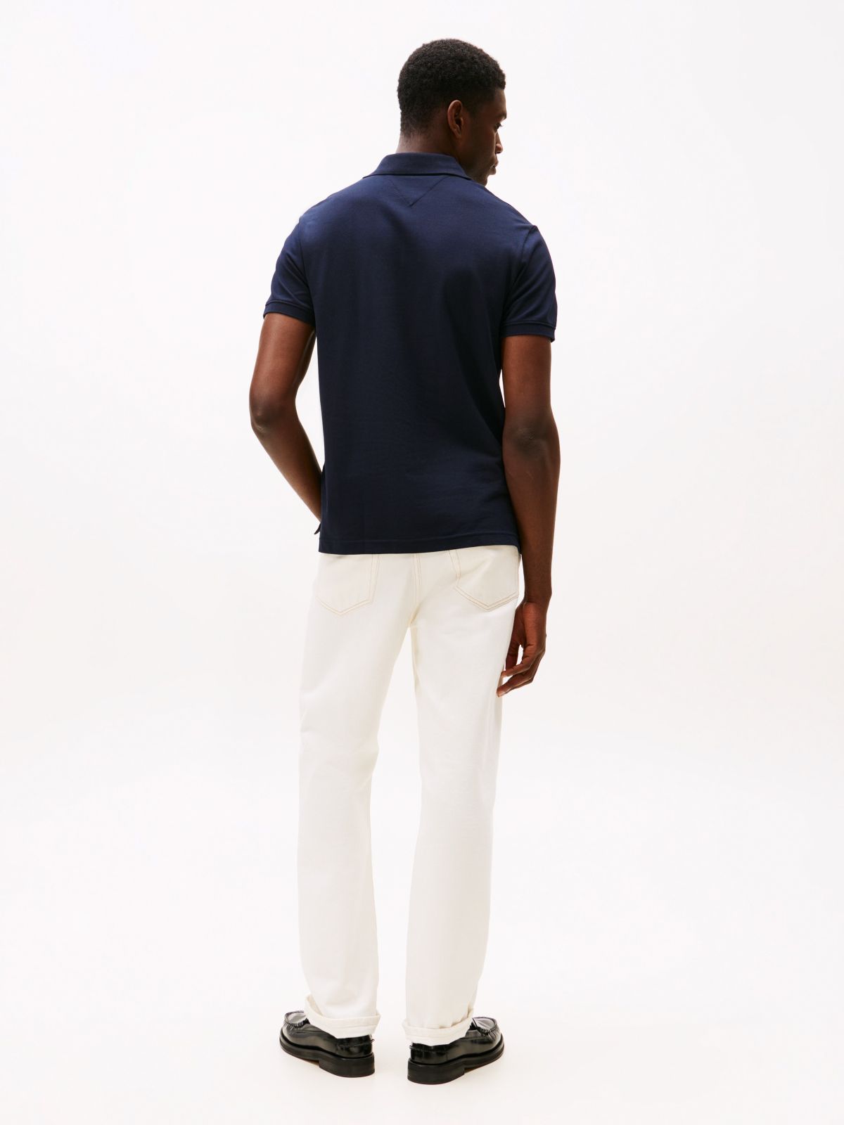 Regular Fit Embroidered Stripe Polo — Navy