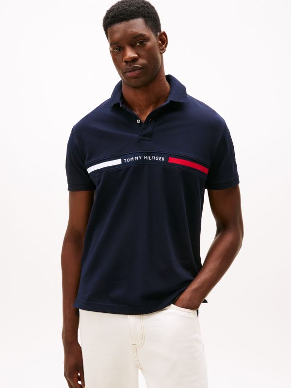 Regular Fit Embroidered Stripe Polo — Navy