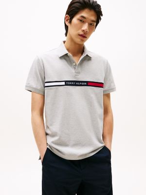 Regular Fit Embroidered Stripe Polo, Grey Heather