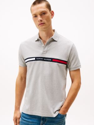 Regular Fit Embroidered Stripe Polo, Grey Heather