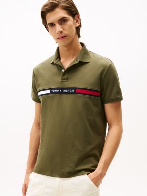 Regular Fit Embroidered Stripe Polo, Army Green