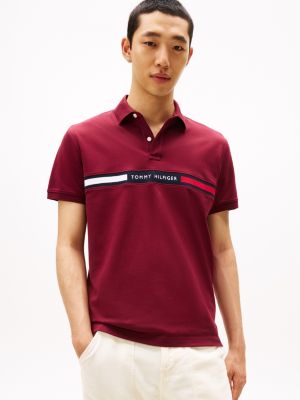 Regular Fit Embroidered Stripe Polo, Deep Rouge