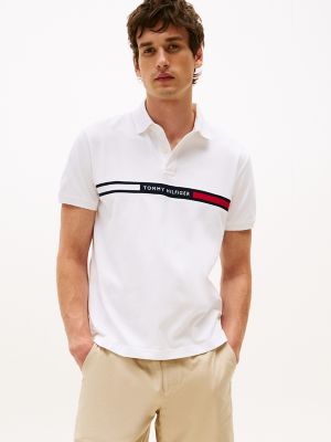 Regular Fit Embroidered Stripe Polo, White