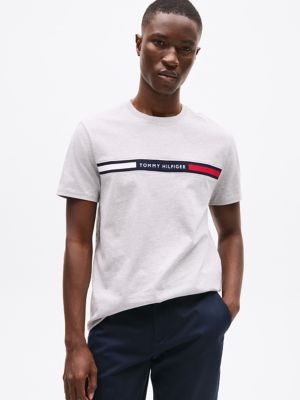 Tommy Flag Stripe T-Shirt, Grey Heather