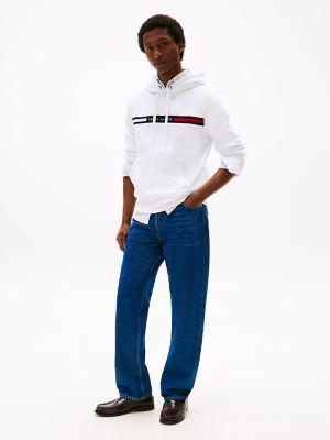 Tommy Flag Stripe Hoodie, Optic White