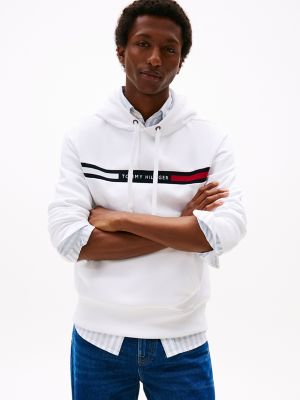 Tommy Flag Stripe Hoodie, Optic White