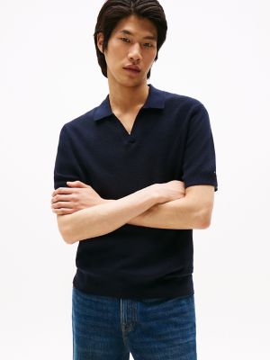 Open-Weave Polo Sweater, Navy