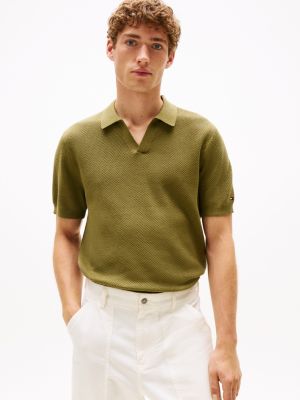 Open-Weave Sweater Polo, Uniform Olive