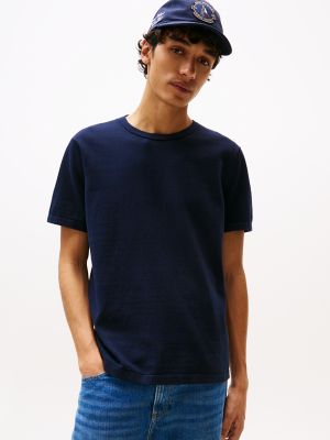 Cotton-Linen T-Shirt Sweater, Navy