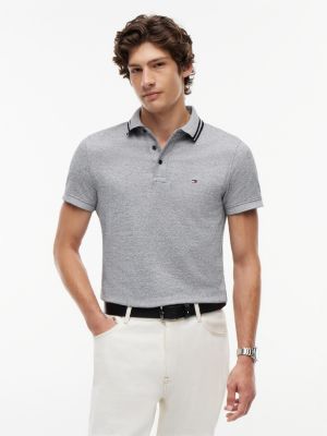 Slim Fit Heathered Polo, Black