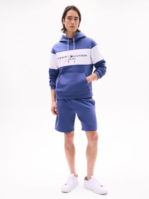 Embroidered Tommy Logo Colorblock Hoodie, Faded Indigo