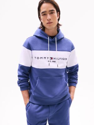 Embroidered Tommy Logo Colorblock Hoodie, Faded Indigo