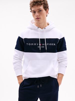 Embroidered Tommy Logo Colorblock Hoodie, Optic White