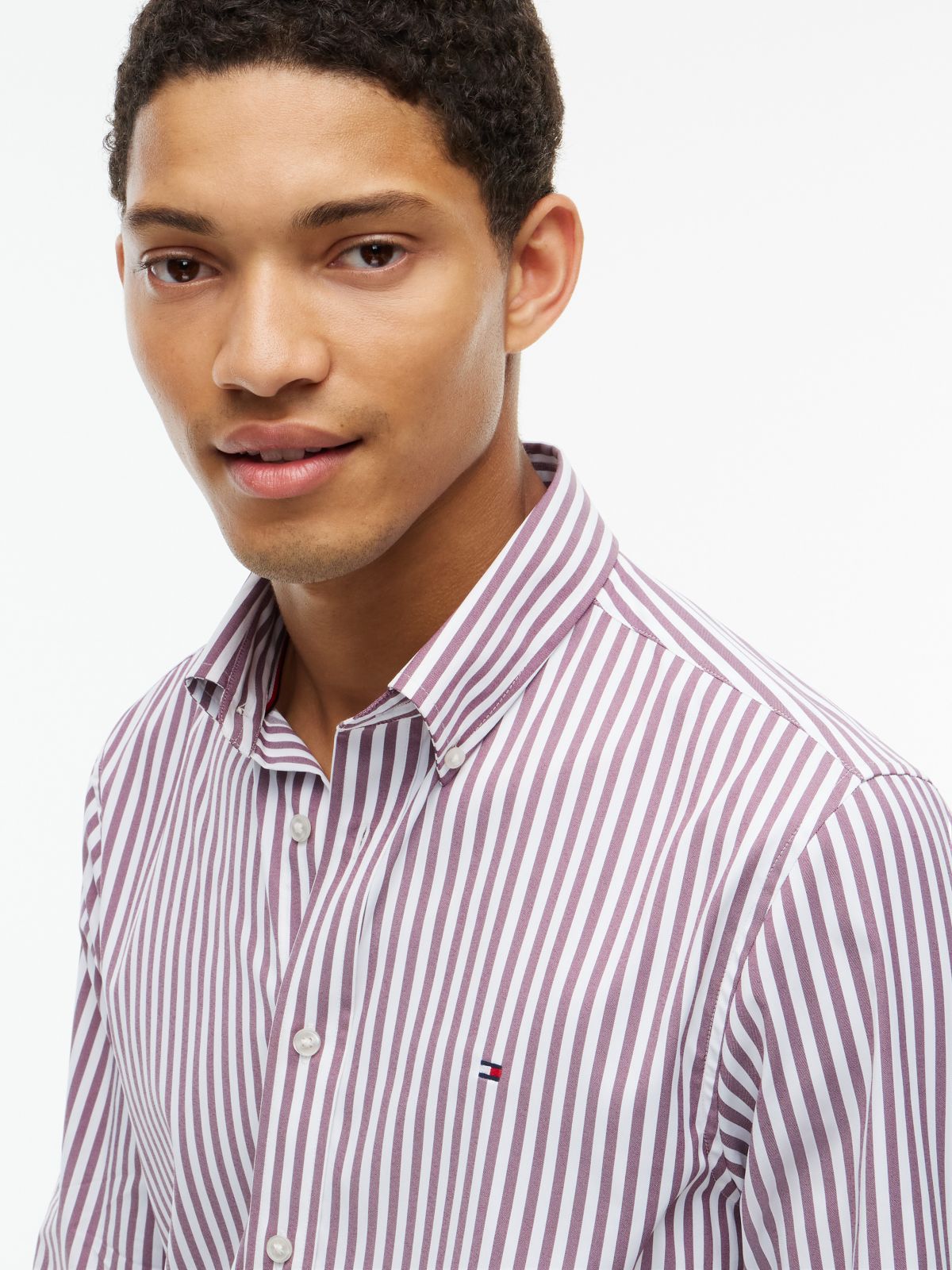 Regular Fit Striped TH Performance Shirt — Burgundy Stripe