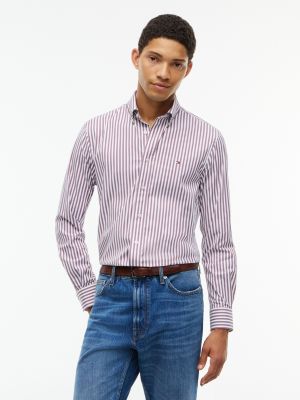 Regular Fit Striped TH Performance Shirt, Burgundy Stripe