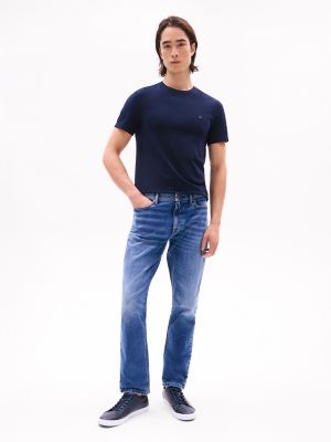 Faded Wash Stretch Straight Jean, Faded Dark Wash Denim