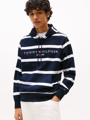 Tommy Logo Stripe Hoodie, Navy/White Stripe