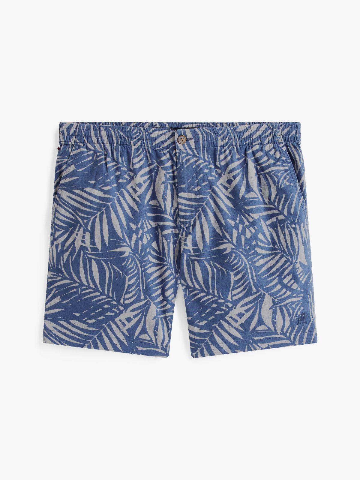 7" Palm Print Stretch Cotton-Linen Short — Faded Indigo