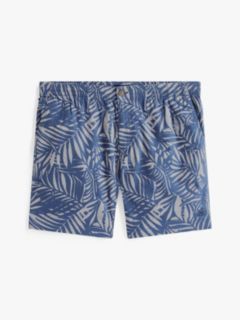 7" Palm Print Stretch Cotton-Linen Short — Faded Indigo 5