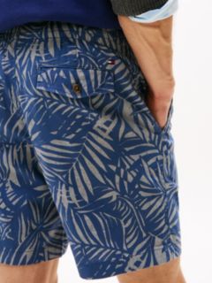 7" Palm Print Stretch Cotton-Linen Short — Faded Indigo 3