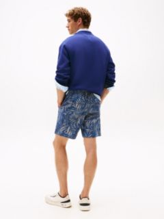 7" Palm Print Stretch Cotton-Linen Short — Faded Indigo 4