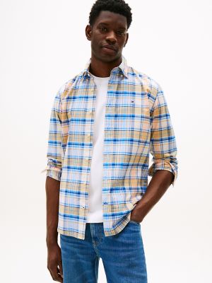 Regular Fit Madras Stretch Oxford Shirt, Sunny Orange Multi