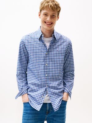 Regular Fit Plaid Stretch Poplin Shirt